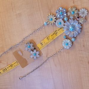 18 inch colored pearl embellished necklace with matching earrings